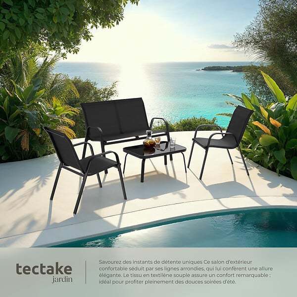 TECTAKE - Salon de jardin NORA pour 4 personnes avec table noir - large