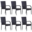 VIDAXL - vidaXL Chaises empilables d'extérieur lot de 6 Résine tressée Noir - vignette