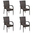 VIDAXL - vidaXL Chaises empilables d'extérieur lot de 4 Résine tressée Marron - vignette