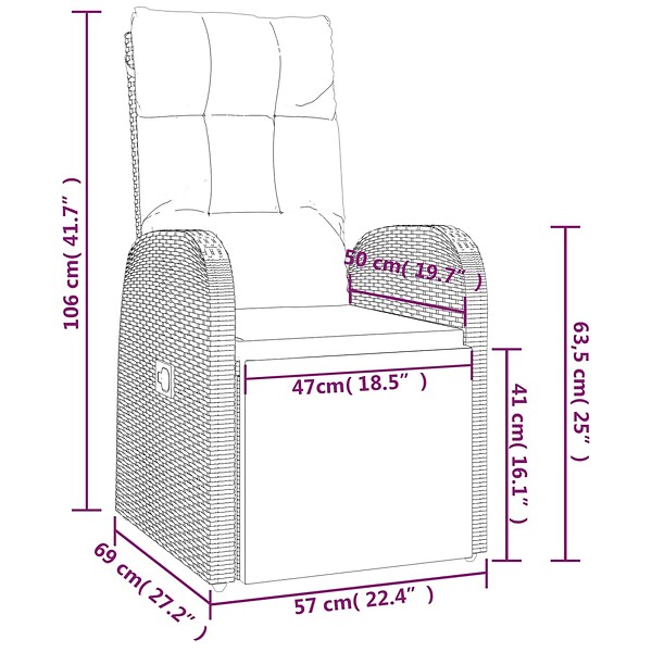 VIDAXL - vidaXL Chaise inclinable de jardin et coussin Résine tressée Noir - large