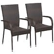 VIDAXL - vidaXL Chaises empilables d'extérieur lot de 2 Résine tressée Marron - vignette