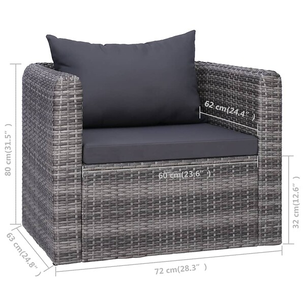VIDAXL - vidaXL Chaise de jardin avec coussin et oreiller Résine tressée Gris - large