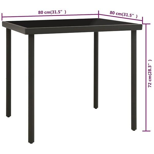 VIDAXL - vidaXL Table à dîner d'extérieur Anthracite 80x80x72 cm Verre et acier - large