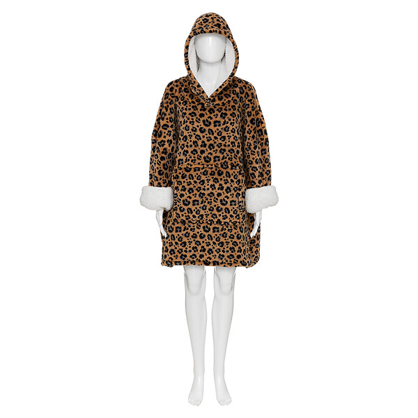 ATMOSPHERA - Plaid à manches Hoodie léopard - Beige - L.85xH.118cm - large