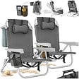 TECTAKE - Chaise de plage aluminium pliable gris avec dossier réglable et transport sac à dos - vignette