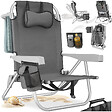 TECTAKE - Chaise de plage aluminium grise pliable avec dossier réglable et sac à dos pratique - vignette