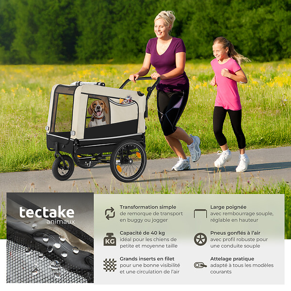 TECTAKE - Remorque vélo pour chien WoofRider multifonction, Pliable, jusqu'à 40kg beige - large