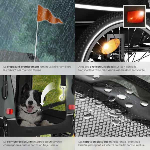 TECTAKE - Remorque vélo pour chien WoofRider multifonction, Pliable, jusqu'à 40kg gris - large