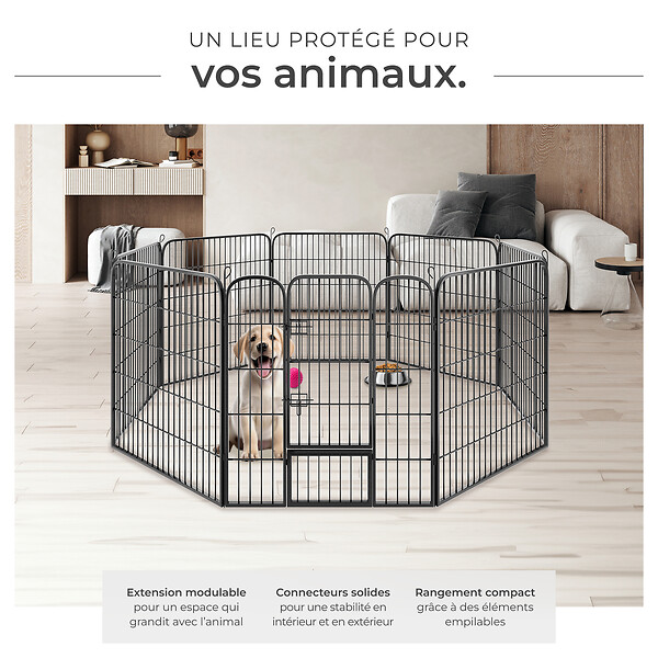 TECTAKE - Enclos modulable pour chien gris portes avec double verrou pliable vernis protection dimensions 210 cm - large