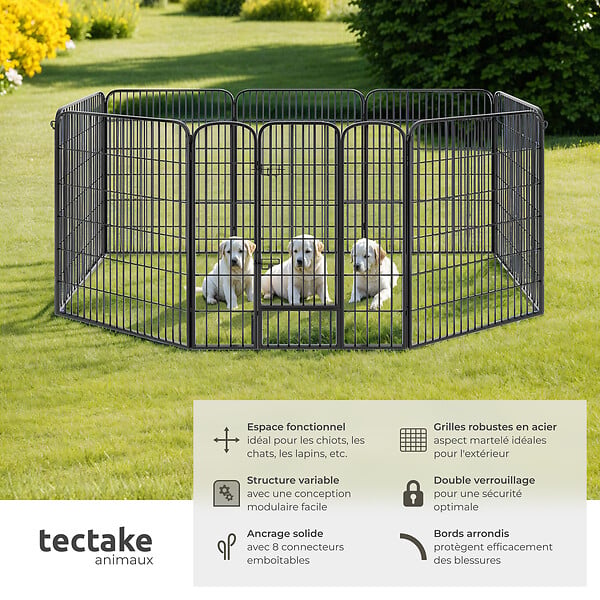 TECTAKE - Enclos pour chien modulable gris - large