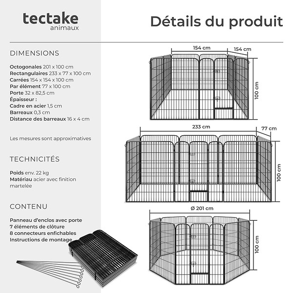 TECTAKE - Enclos pour chien modulable gris - large