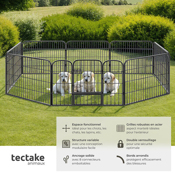 TECTAKE - Enclos pour chien modulable gris - large