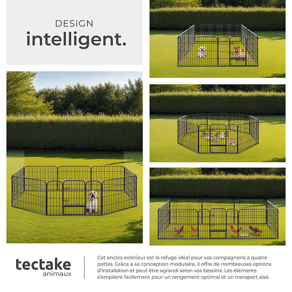 TECTAKE - Enclos pour chien modulable gris - large