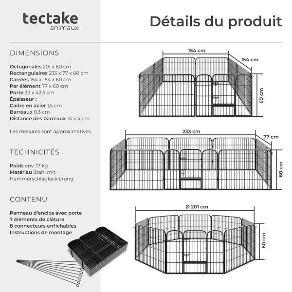 TECTAKE - Enclos pour chien modulable gris - large