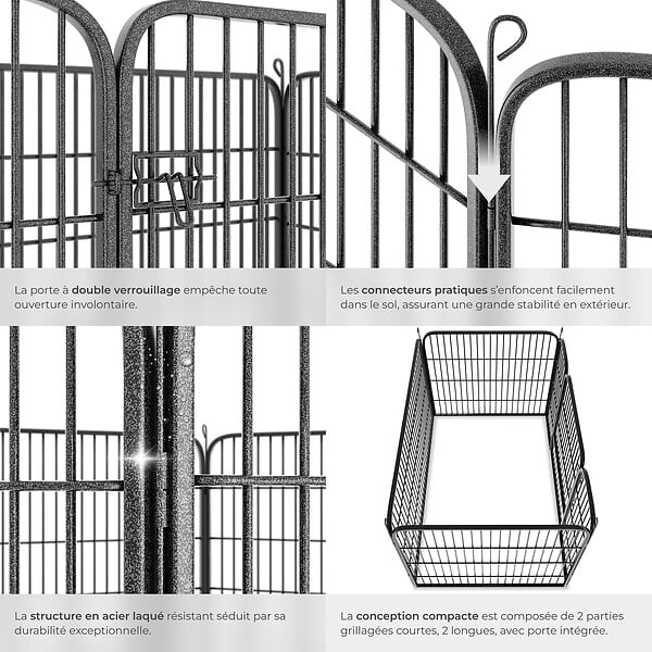 TECTAKE - Enclos pour chien 125 x 85 x 70 cm gris - large