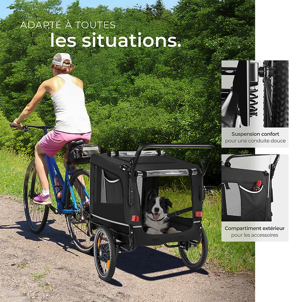 TECTAKE - Remorque vélo pour chien WoofRider multifonction, Pliable, jusqu'à 40kg noir - large