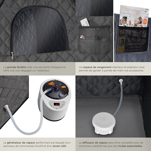 TECTAKE - Sauna à vapeur portable THERMALUXE I 1000 W gris foncé-noir - large