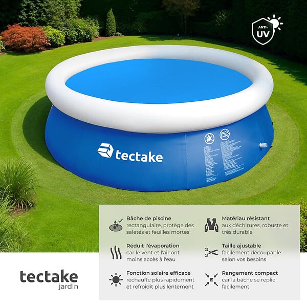 TECTAKE - Bâche solaire ronde pour piscine bleu - large