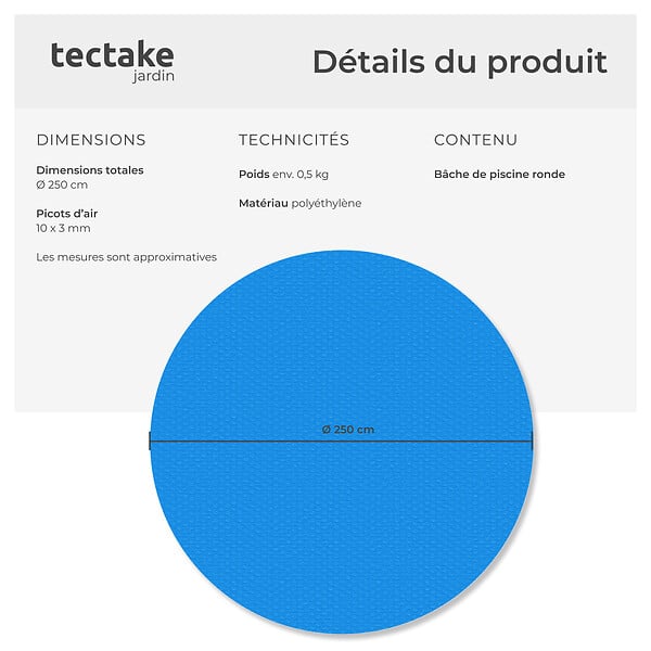 TECTAKE - Bâche solaire ronde pour piscine bleu - large