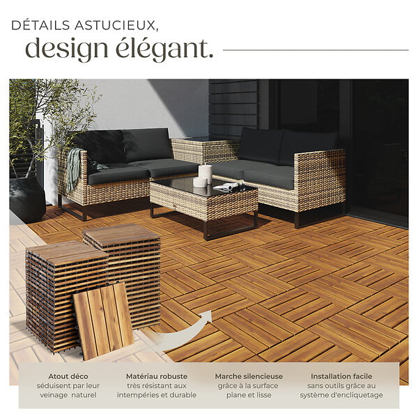 TECTAKE - Dalles de terrasse TABULA 4 lames marron - large