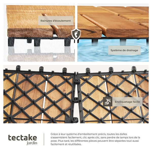 TECTAKE - Dalles de terrasse TABULA 12 lames marron - large