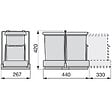 EMUCA - Poubelle de recyclage pour montage inférieur et extraction automatique dans l'élément de cuisine 2x14litres, Plastique gris - vignette