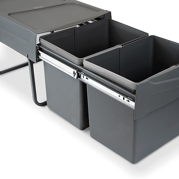 EMUCA - Bac de tri sélectif a montage inférieur et extraction manuelle pour élément de cuisine Recycle, 2x15litres, Plastique Gris antracite - large