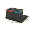 EMUCA - Kit poubelle de tri sélectif pour tiroir de cuisine avec socle Recycle hauteur 266mm, 1x15litres, 2x7litres, module 600mm, Plastique Gris antracite - vignette