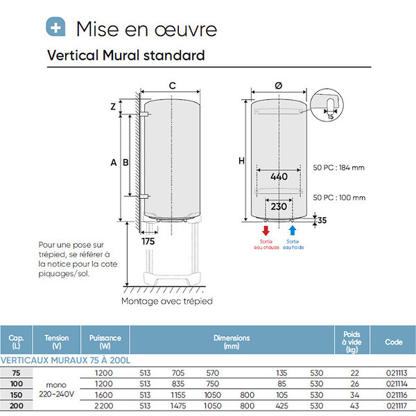 ATLANTIC - Chauffe-eau électrique Chaufféo Atlantic - Vertical mural - 100L - 1200W - large
