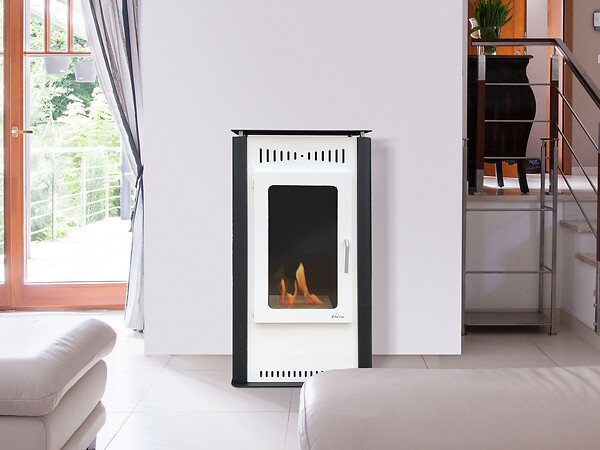 PURLINE - Poêle à éthanol 3kW en acier blanc avec porte en verre trempé - large