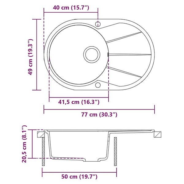 VIDAXL - vidaXL Évier de cuisine Granit Seul lavabo Ovale Blanc - large