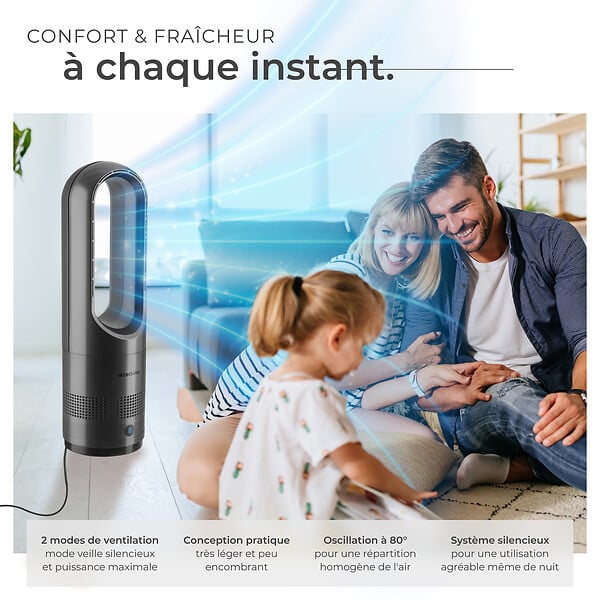 TECTAKE - Ventilateur colonne POLAR avec oscillation à 80° gris anthracite - large