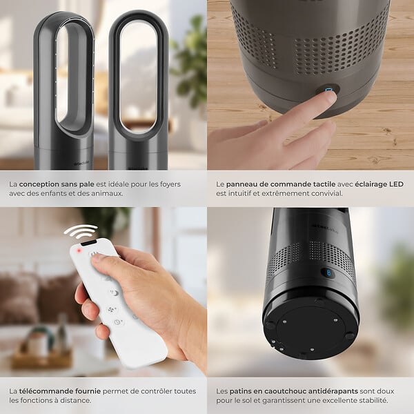 TECTAKE - Ventilateur colonne POLAR avec oscillation à 80° gris anthracite - large
