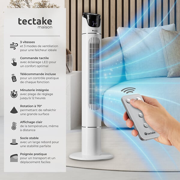 TECTAKE - Ventilateur colonne 110 cm blanc - large