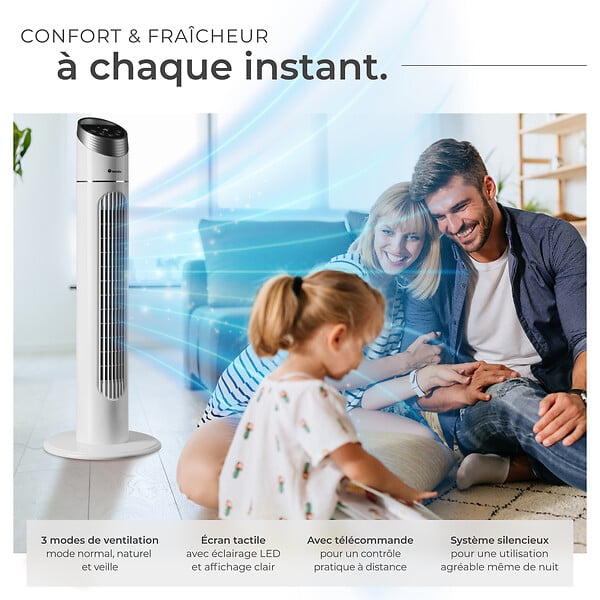 TECTAKE - Ventilateur colonne 90 cm blanc - large