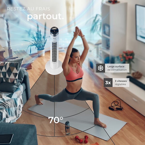 TECTAKE - Ventilateur colonne 90 cm blanc - large