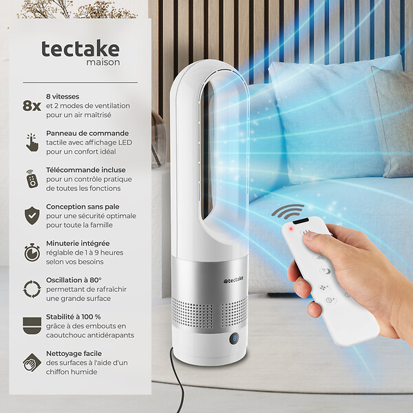 TECTAKE - Ventilateur colonne POLAR avec oscillation à 80° blanc - large