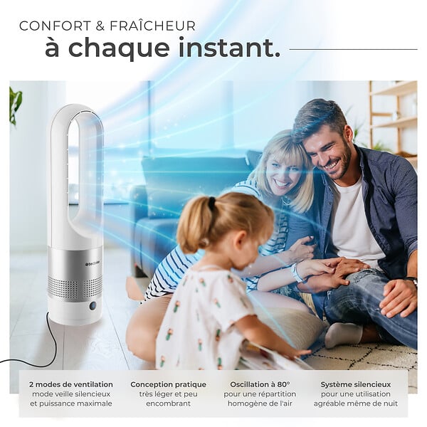 TECTAKE - Ventilateur colonne POLAR avec oscillation à 80° blanc - large
