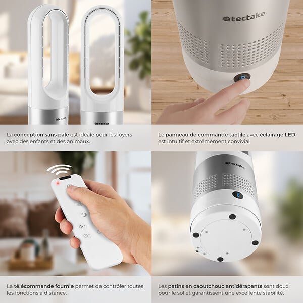 TECTAKE - Ventilateur colonne POLAR avec oscillation à 80° blanc - large