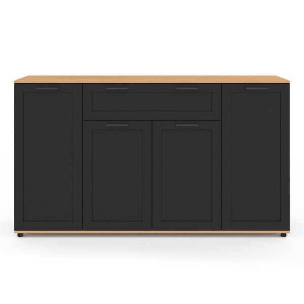 ID MARKET - Buffet 140 cm VITO 4 portes et 1 tiroir noir et bois - large