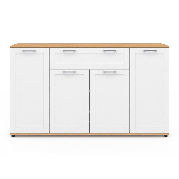 ID MARKET - Buffet 140 cm VITO 4 portes et 1 tiroir blanc et bois - large