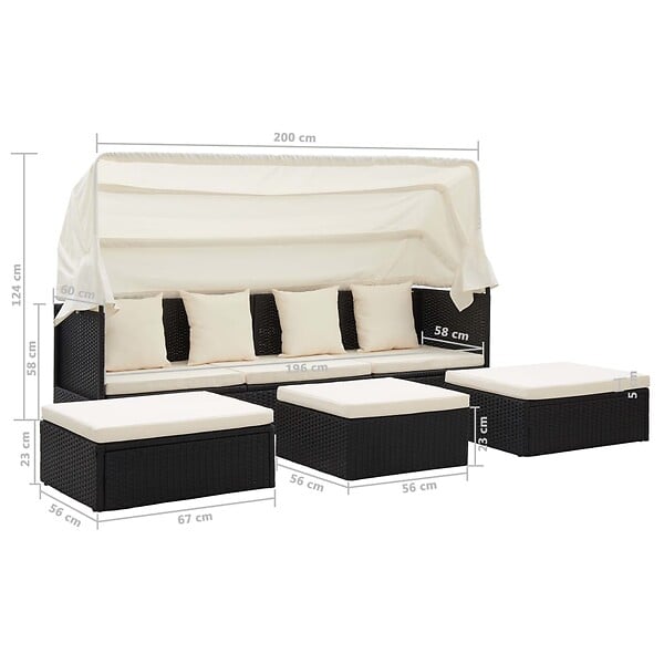 VIDAXL - vidaXL Lit de jardin avec toit Noir Résine tressée - large