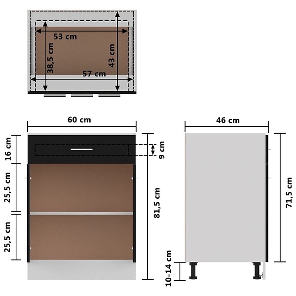 VIDAXL - vidaXL Armoire de plancher à tiroir "Lyon" Noir 60x46x81,5 cm - large
