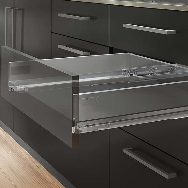 EMUCA - Tiroir extérieur Vertex avec réglages 3D hauteur 131mm, 40kg, profondeur 450mm, Acier, Gris anthracite - large