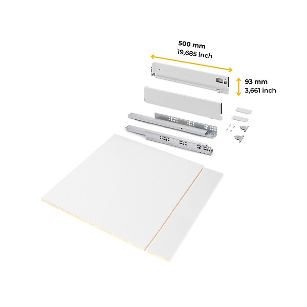 EMUCA - Kit de tiroirs pour cuisine ou salle de bains Vertex avec réglages 3D, hauteur 93mm, avec panneaux inclus, module 600mm, Peint en blanc - large