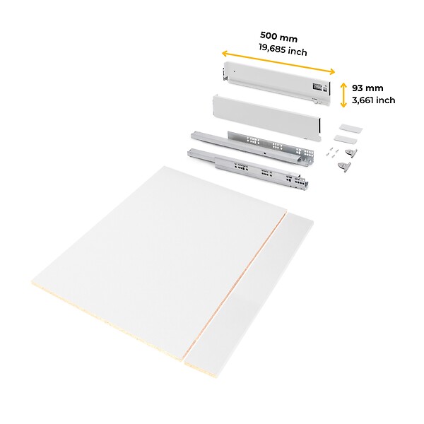 EMUCA - Kit de tiroirs pour cuisine ou salle de bains Vertex avec réglages 3D, hauteur 93mm, avec panneaux inclus, module 900mm, Peint en blanc - large