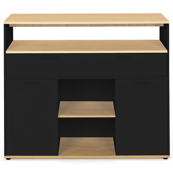 ID MARKET - Meuble de bar extensible en table à manger 2 personnes VITO noir et plateau bois - large