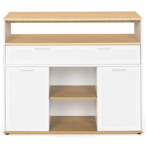ID MARKET - Meuble de bar extensible en table à manger 2 personnes VITO blanc et plateau bois - large