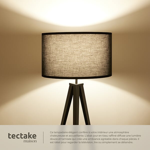 TECTAKE - Lampadaire Lunaris, abat-jour en tissu, trépied noir - large