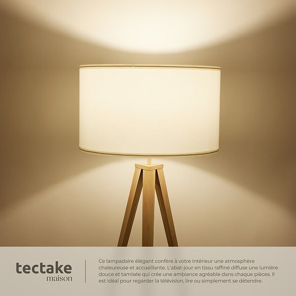 TECTAKE - Lampadaire Lunaris, abat-jour en tissu, trépied marron chêne - large